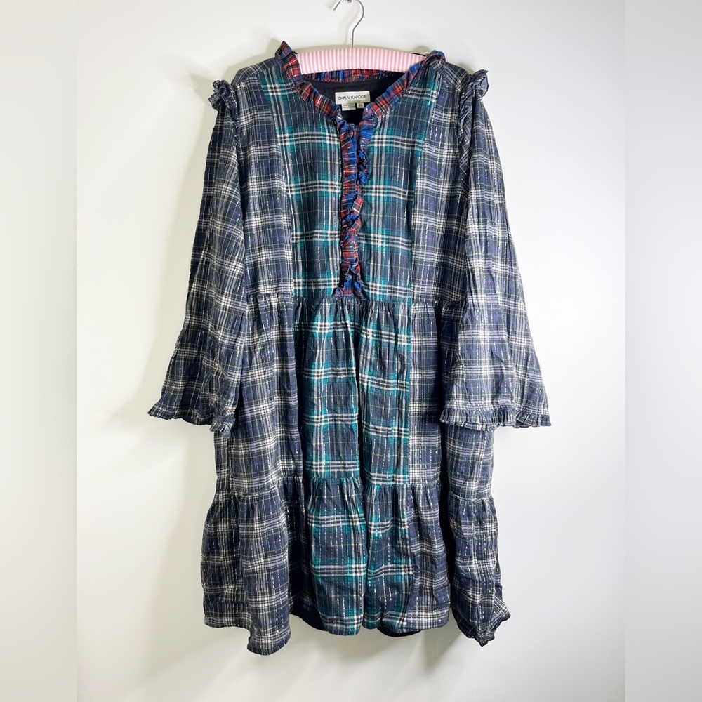 Anthropologie Dhruv Kapoor Ariana Plaid Ruffled Mini Dress - Picture 4 of 16